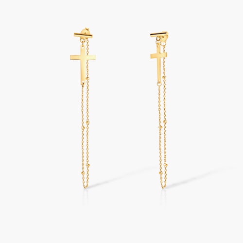 Kolczyki krzyżyki z łańcuszkiem Savicki: srebrne pozłacane